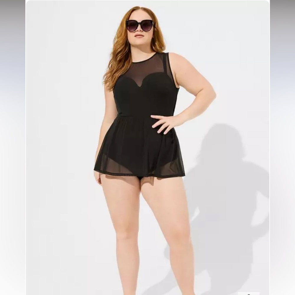 Black Mesh Overlay Swim Dress